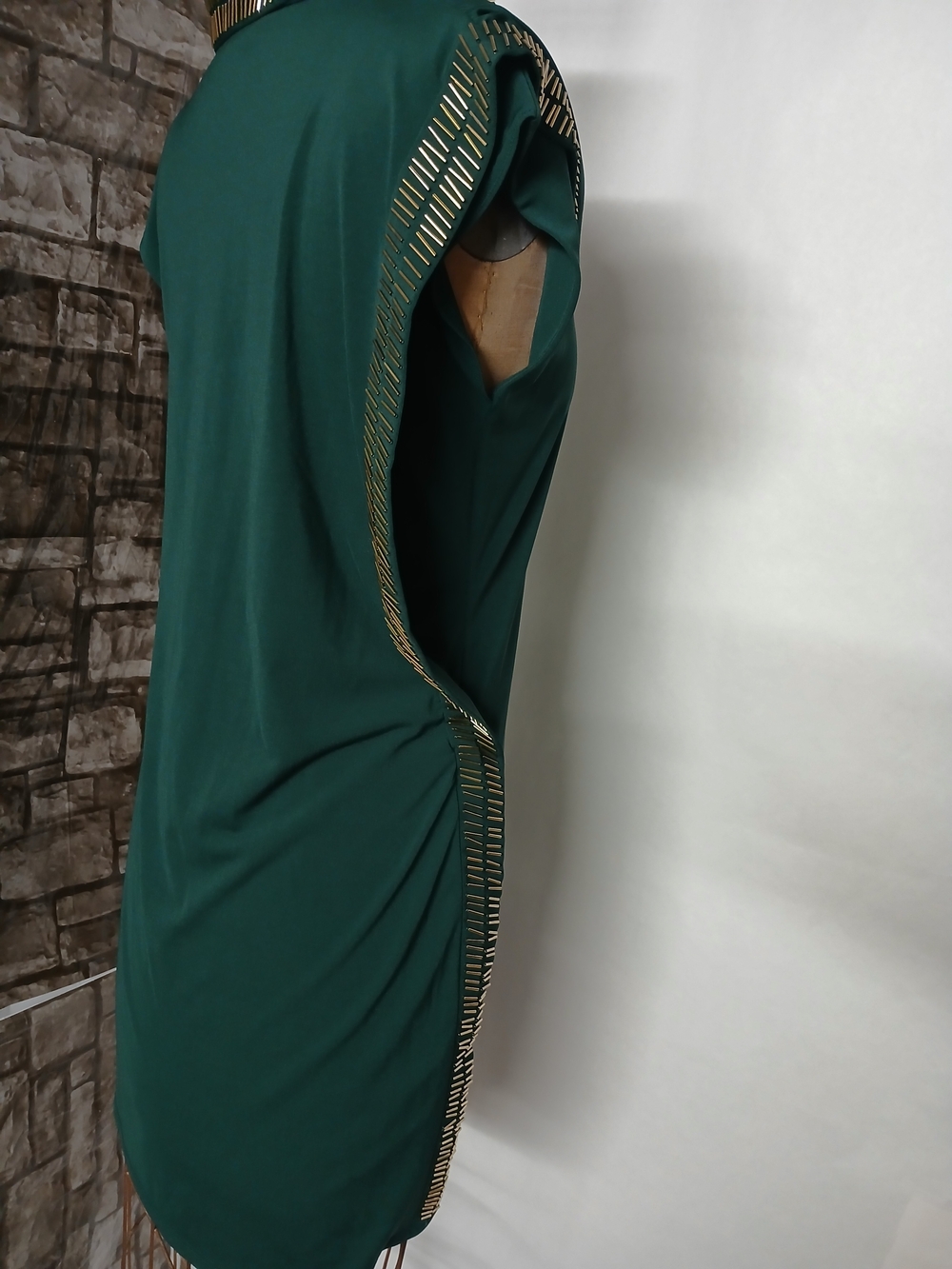 Moda International Emerald Green Cowl Neck Mini Dress with Gold Accents - Picture 7 of 9